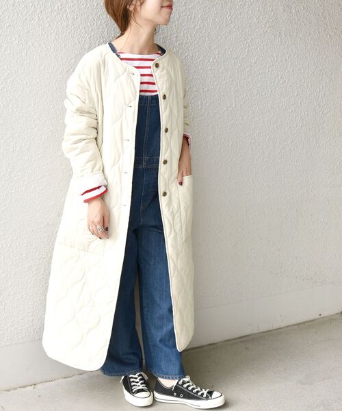 SHIPS any（シップス エニィ）の「SHIPS any: THERMORE キルティング ノーカラー クルーネック ロングコート（その他アウター・レディース・ブラック/ベージュ/イエロー・38/36）」の9枚目の写真