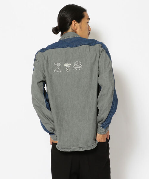 AVIREX（アヴィレックス）の「【TYPE BLUE/タイプブルー】長袖 デニム MA-1 シャツ /  LONG SLEEVE DENIM MA-1 SHIRT / アヴィレックス / AVIREX（シャツ/ブラウス・メンズ・ブラック/ライトインディゴブルー/その他・XX-LARGE/X-LARGE/MEDIUM/LARGE）」の3枚目の写真