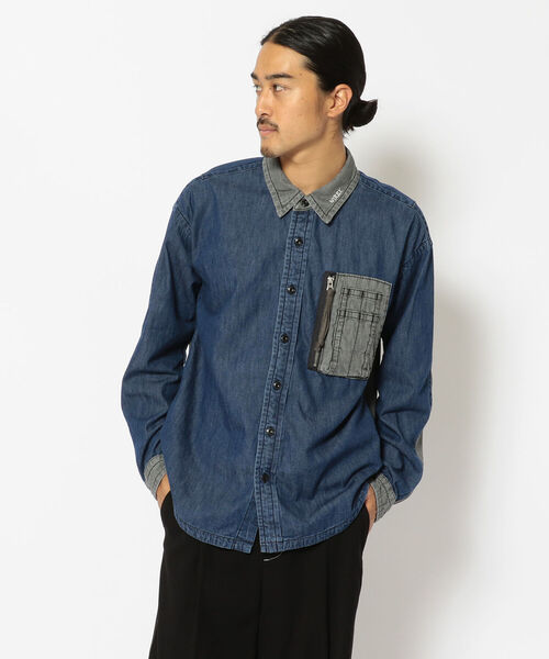 AVIREX（アヴィレックス）の「【TYPE BLUE/タイプブルー】長袖 デニム MA-1 シャツ /  LONG SLEEVE DENIM MA-1 SHIRT / アヴィレックス / AVIREX（シャツ/ブラウス・メンズ・ブラック/ライトインディゴブルー/その他・XX-LARGE/X-LARGE/MEDIUM/LARGE）」の6枚目の写真