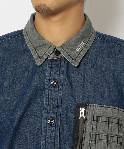 AVIREX（アヴィレックス）の「【TYPE BLUE/タイプブルー】長袖 デニム MA-1 シャツ /  LONG SLEEVE DENIM MA-1 SHIRT / アヴィレックス / AVIREX（シャツ/ブラウス・メンズ・ブラック/ライトインディゴブルー/その他・XX-LARGE/X-LARGE/MEDIUM/LARGE）」の8枚目の写真