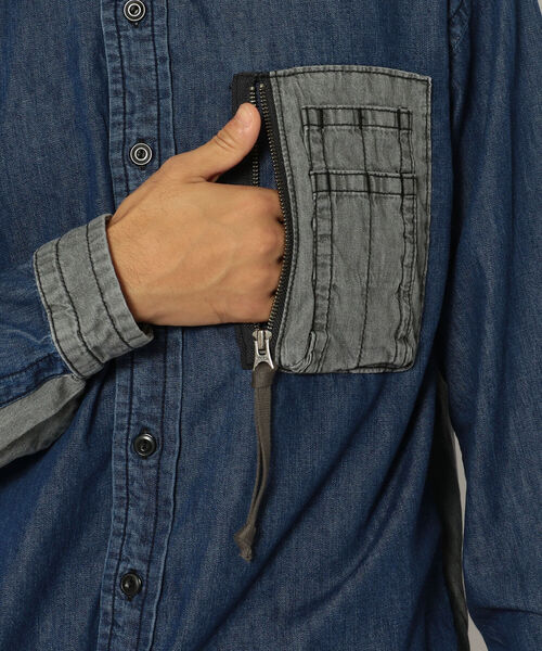 AVIREX（アヴィレックス）の「【TYPE BLUE/タイプブルー】長袖 デニム MA-1 シャツ /  LONG SLEEVE DENIM MA-1 SHIRT / アヴィレックス / AVIREX（シャツ/ブラウス・メンズ・ブラック/ライトインディゴブルー/その他・XX-LARGE/X-LARGE/MEDIUM/LARGE）」の9枚目の写真