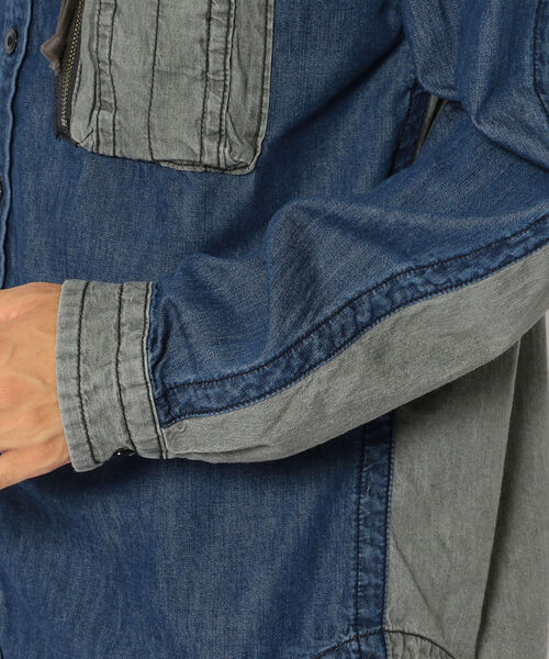 AVIREX（アヴィレックス）の「【TYPE BLUE/タイプブルー】長袖 デニム MA-1 シャツ /  LONG SLEEVE DENIM MA-1 SHIRT / アヴィレックス / AVIREX（シャツ/ブラウス・メンズ・ブラック/ライトインディゴブルー/その他・XX-LARGE/X-LARGE/MEDIUM/LARGE）」の11枚目の写真