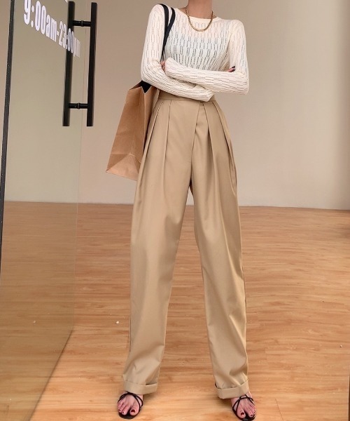 Diosfront（ディオスフロント）の「テープベルトカラータックスラックス（スラックス・レディース・ブラック/モカ/ベージュ/ネイビー・S/M/L/XL）」の14枚目の写真