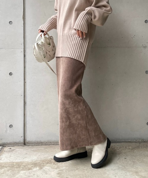 DouDou（ドゥドゥ）の「【新色追加】コーデュロイジャージースカート（スカート・レディース・グリーン/チャコールグレー/オフホワイト/ライトグレー/ブラック/モカ/グレー・FREE）」の6枚目の写真