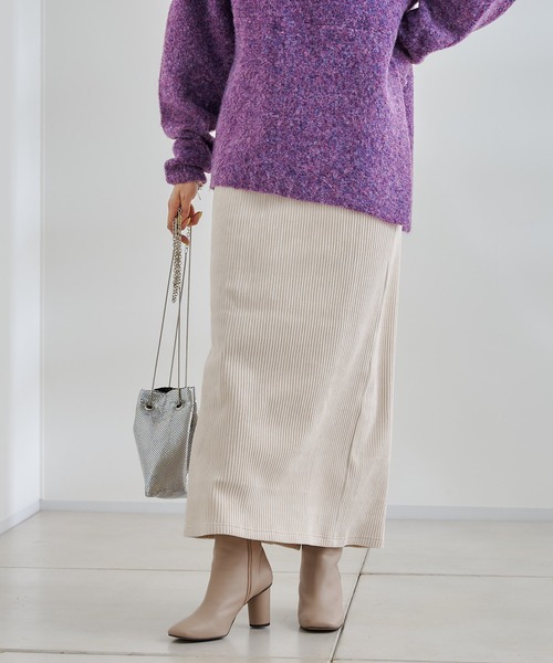 DouDou（ドゥドゥ）の「【新色追加】コーデュロイジャージースカート（スカート・レディース・グリーン/チャコールグレー/オフホワイト/ライトグレー/ブラック/モカ/グレー・FREE）」の16枚目の写真