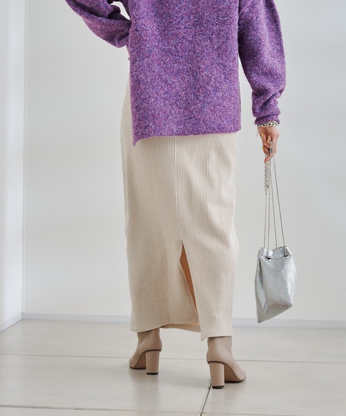 DouDou（ドゥドゥ）の「【新色追加】コーデュロイジャージースカート（スカート・レディース・グリーン/チャコールグレー/オフホワイト/ライトグレー/ブラック/モカ/グレー・FREE）」の18枚目の写真