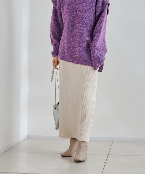 DouDou（ドゥドゥ）の「【新色追加】コーデュロイジャージースカート（スカート・レディース・グリーン/チャコールグレー/オフホワイト/ライトグレー/ブラック/モカ/グレー・FREE）」の20枚目の写真