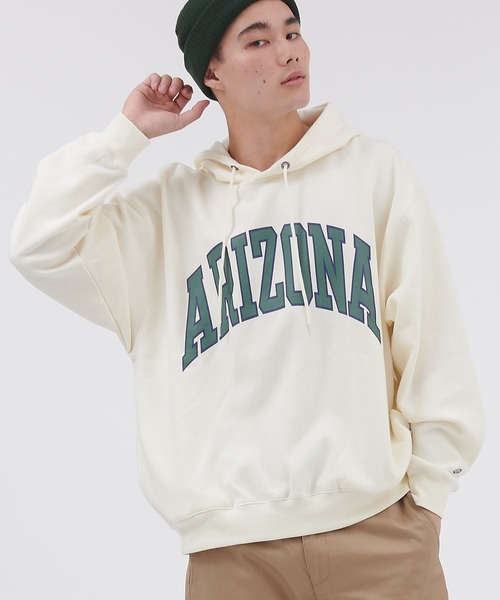 DISCUS ATHLETIC(ディスカス アスレチック)の「DISCUS ATHLETIC/ディスカス アスレチック ビッグシルエット カレッジプリント裏起毛プルオーバーパーカー(パーカー・メンズ・イエロー/ネイビー/グリーン/オレンジ/スミクロ/アイボリー・M/L)」の2枚目の写真