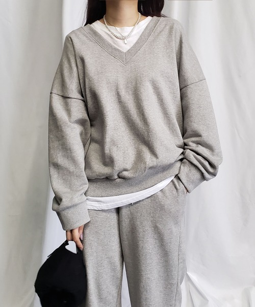 me+em select（ミームセレクト）の「※※コットン裏毛Vネックワイドトレーナー（スウェット・レディース・ブラック/ピンク/グレー/アイボリー・FREE）」の8枚目の写真