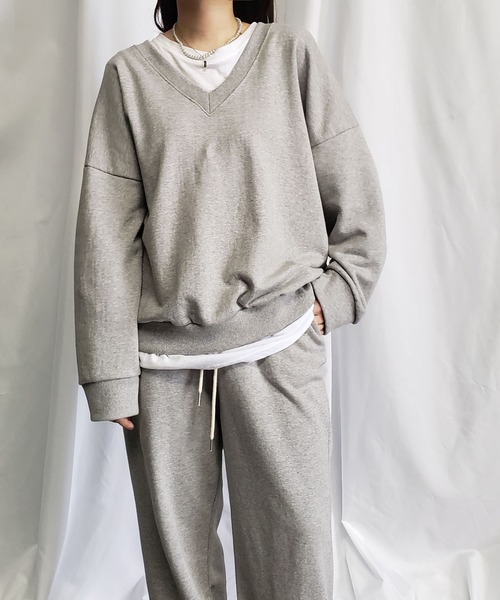 me+em select（ミームセレクト）の「※※コットン裏毛Vネックワイドトレーナー（スウェット・レディース・ブラック/ピンク/グレー/アイボリー・FREE）」の12枚目の写真