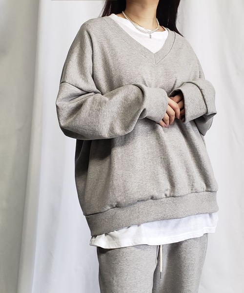 me+em select（ミームセレクト）の「※※コットン裏毛Vネックワイドトレーナー（スウェット・レディース・ブラック/ピンク/グレー/アイボリー・FREE）」の20枚目の写真