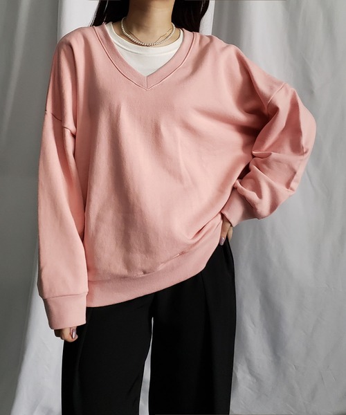 me+em select（ミームセレクト）の「※※コットン裏毛Vネックワイドトレーナー（スウェット・レディース・ブラック/ピンク/グレー/アイボリー・FREE）」の17枚目の写真