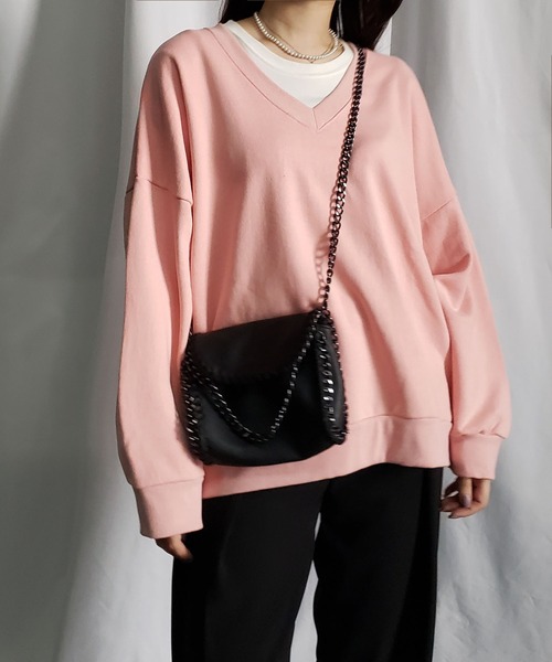 me+em select（ミームセレクト）の「※※コットン裏毛Vネックワイドトレーナー（スウェット・レディース・ブラック/ピンク/グレー/アイボリー・FREE）」の6枚目の写真