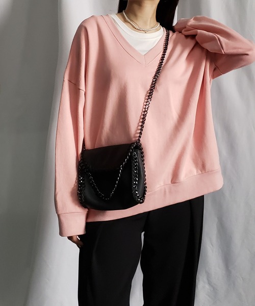 me+em select（ミームセレクト）の「※※コットン裏毛Vネックワイドトレーナー（スウェット・レディース・ブラック/ピンク/グレー/アイボリー・FREE）」の10枚目の写真