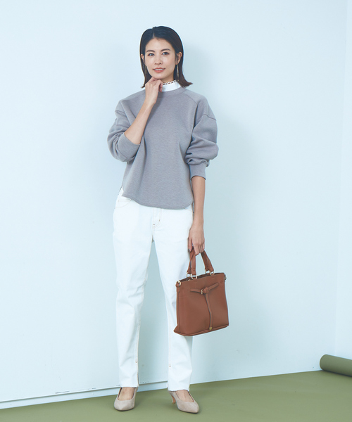 Abahouse Devinette(ドゥヴィネット)の「【BRAHMIN】襟付きダンボールニットプルオーバー(ニット/セーター・レディース・モカ/ネイビー・フリー)」の4枚目の写真