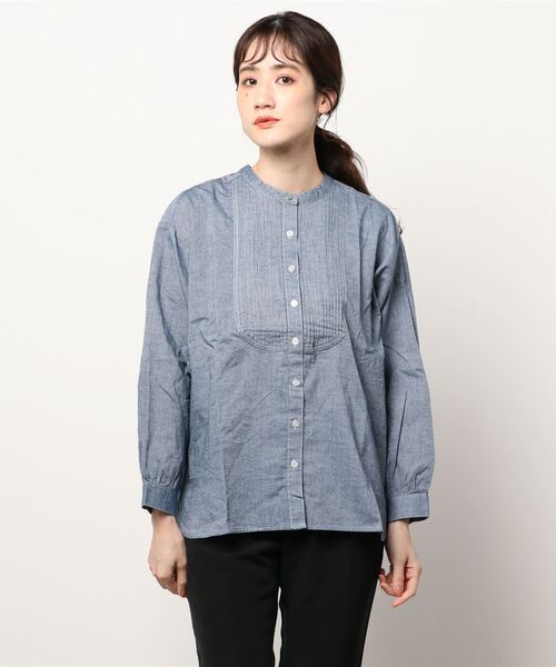 Samansa Mos2（サマンサ モスモス）の「ピンタックバンドカラーブラウス（シャツ/ブラウス・レディース・ベージュ/ネイビー/オフホワイト/チャコール・ﾌﾘ-）」の8枚目の写真