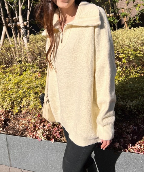 SPIGA(スピーガ)の「ハーフジップオーバーニット(ニット/セーター・レディース・ホワイト/ブラック/ボルドー・FREE)」の7枚目の写真