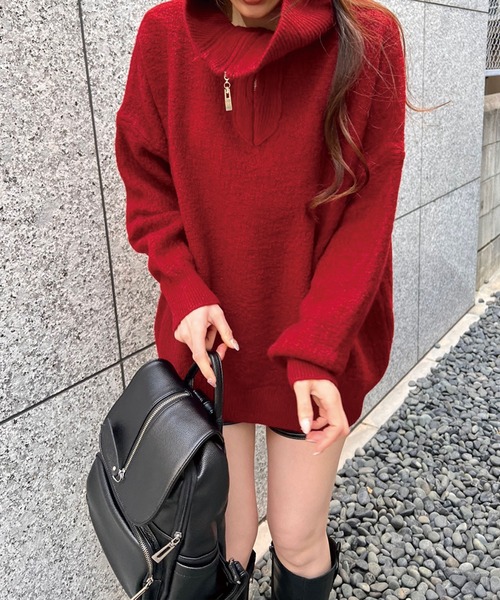 SPIGA(スピーガ)の「ハーフジップオーバーニット(ニット/セーター・レディース・ホワイト/ブラック/ボルドー・FREE)」の8枚目の写真