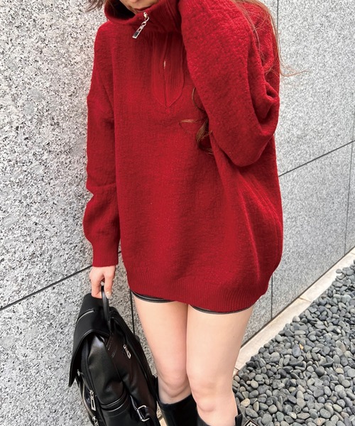 SPIGA(スピーガ)の「ハーフジップオーバーニット(ニット/セーター・レディース・ホワイト/ブラック/ボルドー・FREE)」の9枚目の写真