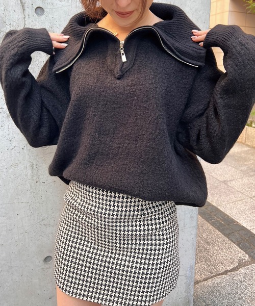 SPIGA(スピーガ)の「ハーフジップオーバーニット(ニット/セーター・レディース・ホワイト/ブラック/ボルドー・FREE)」の11枚目の写真