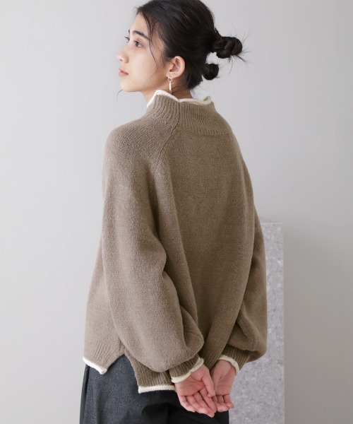 Bou Jeloud(ブージュルード)の「【WEB限定】パイピング配色ラグランニット(ニット/セーター・レディース・グレー/カーキ/モカ・FREE)」の3枚目の写真