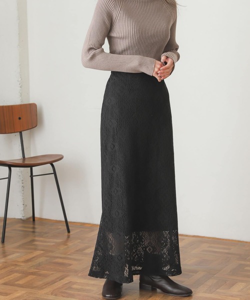 SENSE OF PLACE by URBAN RESEARCH（センスオブプレイスバイアーバンリサーチ）の「コットンレースナロースカート（スカート・レディース・ブラック/アイボリー・ONE）」の2枚目の写真