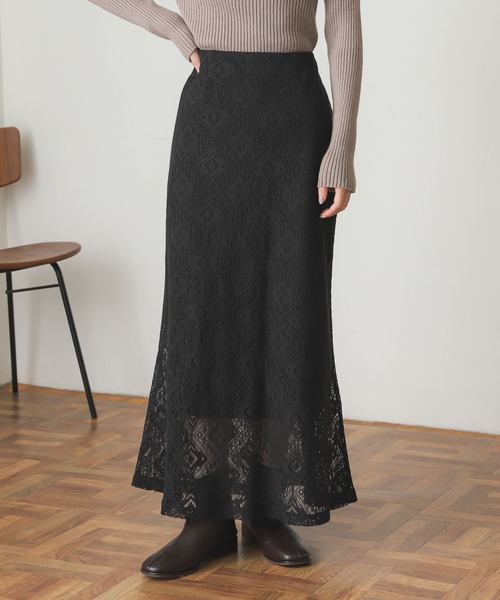 SENSE OF PLACE by URBAN RESEARCH（センスオブプレイスバイアーバンリサーチ）の「コットンレースナロースカート（スカート・レディース・ブラック/アイボリー・ONE）」の12枚目の写真