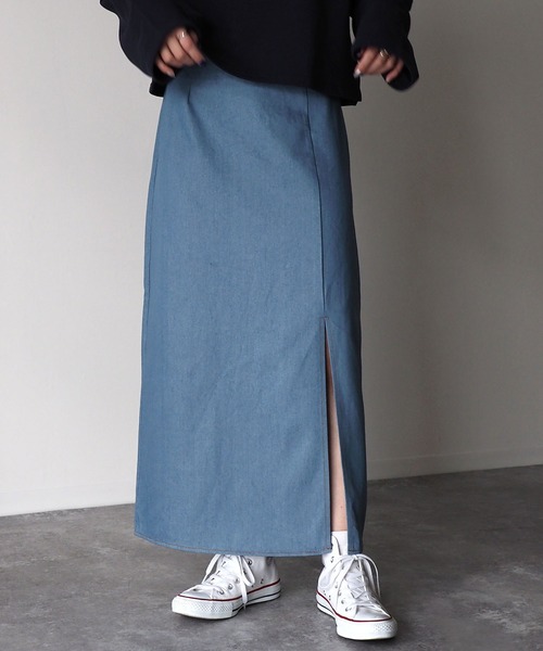 Riberry(リベリー)の「デニムスリットタイトスカート(デニムスカート・レディース・ブルー/インディゴブルー・MEDIUM)」の4枚目の写真