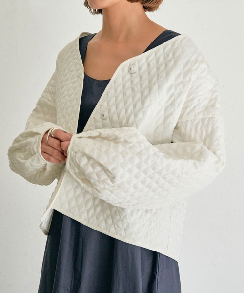 OUTERSUNSET（アウターサンセット）の「quilting jacket（ダウンジャケット/コート・レディース・ホワイト/ブラック・FREE）」の2枚目の写真