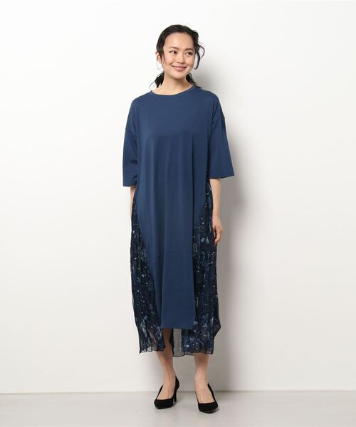 春早割 Scolar スカラー 海アート線書き柄プリーツワンピース ロングワンピース マキシワンピース Sois Com