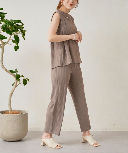 Chez toi（シェトワ）の「カットリブノースリプルオーバー×ワイドパンツ（アンサンブル・レディース・ブラック/ピンク/グレイッシュベージュ・FREE）」の7枚目の写真