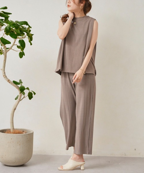 Chez toi（シェトワ）の「カットリブノースリプルオーバー×ワイドパンツ（アンサンブル・レディース・ブラック/ピンク/グレイッシュベージュ・FREE）」の8枚目の写真
