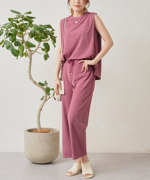 Chez toi（シェトワ）の「カットリブノースリプルオーバー×ワイドパンツ（アンサンブル・レディース・ブラック/ピンク/グレイッシュベージュ・FREE）」の18枚目の写真