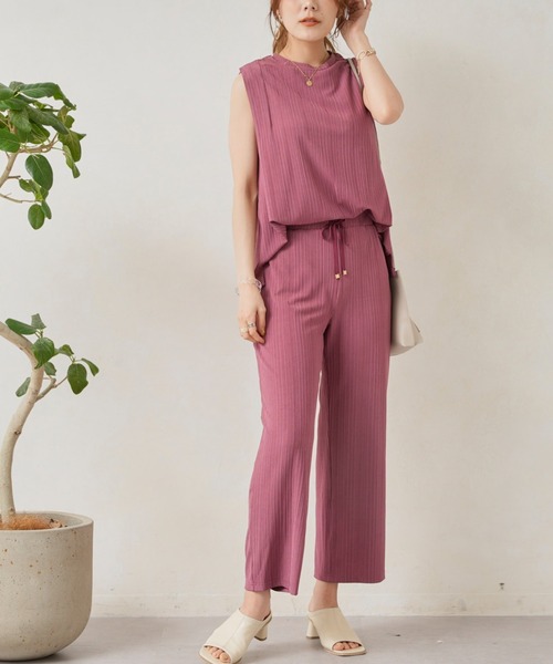 Chez toi（シェトワ）の「カットリブノースリプルオーバー×ワイドパンツ（アンサンブル・レディース・ブラック/ピンク/グレイッシュベージュ・FREE）」の22枚目の写真