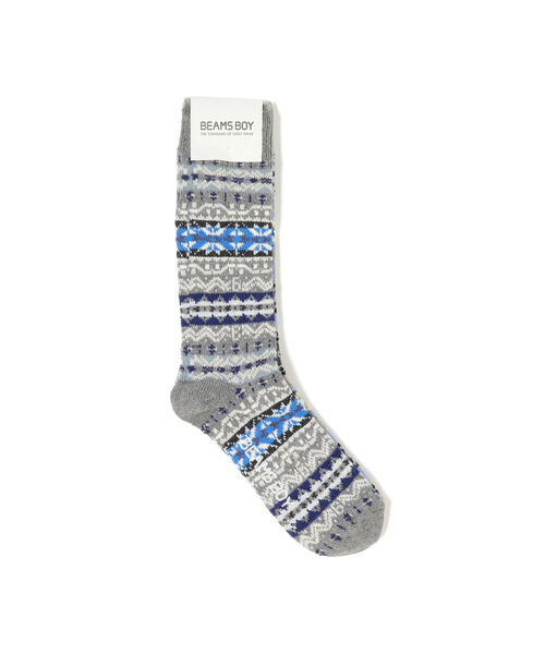 BEAMS BOY(ビームスボーイ)の「BEAMS BOY / テレコ フェアアイル ソックス(ソックス/靴下・レディース・レッド/グレー・ONE SIZE)」の1枚目の写真