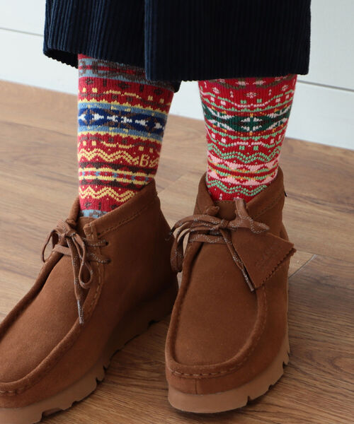 BEAMS BOY(ビームスボーイ)の「BEAMS BOY / テレコ フェアアイル ソックス(ソックス/靴下・レディース・レッド/グレー・ONE SIZE)」の2枚目の写真