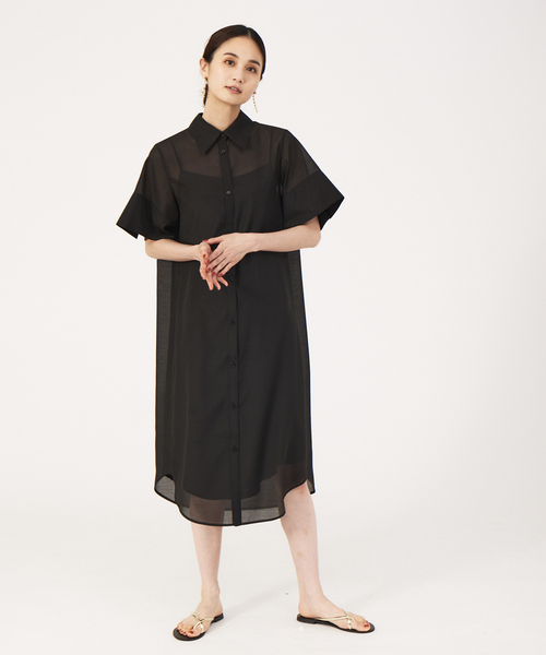 qualite（カリテ）の「シアーシャツワンピース（ワンピース・レディース・ブラック/ブルー・フリー）」の5枚目の写真