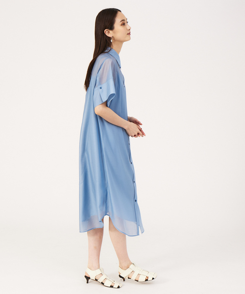 qualite（カリテ）の「シアーシャツワンピース（ワンピース・レディース・ブラック/ブルー・フリー）」の6枚目の写真