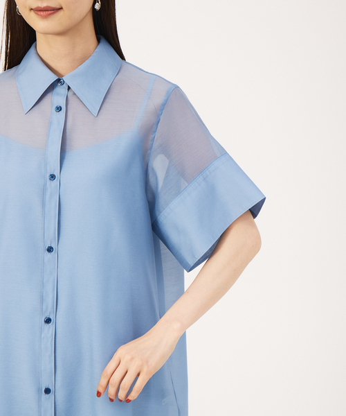 qualite（カリテ）の「シアーシャツワンピース（ワンピース・レディース・ブラック/ブルー・フリー）」の10枚目の写真