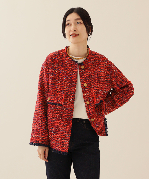 GIOLICAツイードワイドジャケット（ノーカラージャケット）｜journal