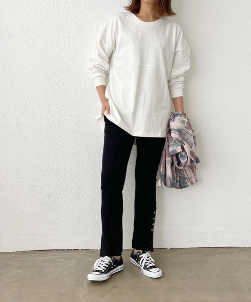 Shelly island（シェリーアイランド）の「サイドボタンリブパンツ（レギンス/スパッツ・レディース・ブラック・FREE）」の6枚目の写真