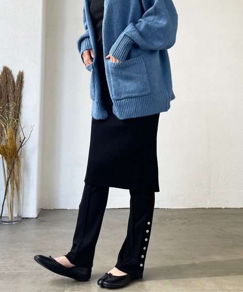 Shelly island（シェリーアイランド）の「サイドボタンリブパンツ（レギンス/スパッツ・レディース・ブラック・FREE）」の9枚目の写真