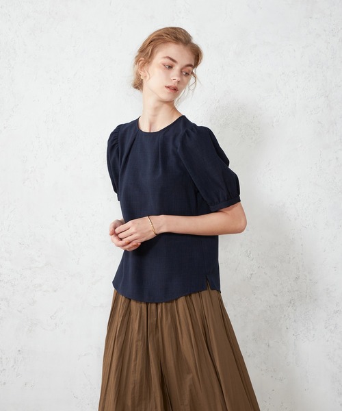 LE SOUK HOLIDAY（ルスークホリデー）の「リネンライクタックスリーブブラウス（シャツ/ブラウス・レディース・ネイビー/グリーン/モカ/イエロー・L/M）」の3枚目の写真