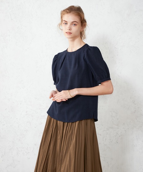 LE SOUK HOLIDAY（ルスークホリデー）の「リネンライクタックスリーブブラウス（シャツ/ブラウス・レディース・ネイビー/グリーン/モカ/イエロー・L/M）」の9枚目の写真
