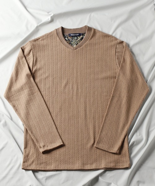 UNION STATION（ユニオンステーション）の「【EFFORTLESS】フクレジャガード縦柄ロンT（Tシャツ/カットソー・メンズ・ホワイト/ベージュ/ネイビー・LL/M/L）」の2枚目の写真