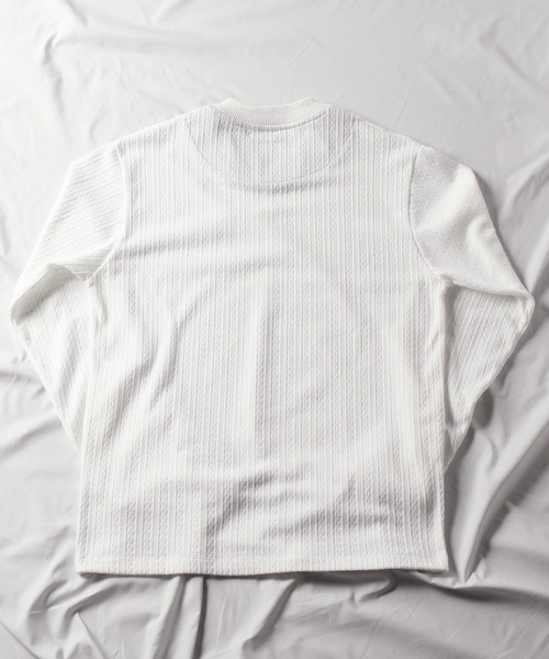 UNION STATION（ユニオンステーション）の「【EFFORTLESS】フクレジャガード縦柄ロンT（Tシャツ/カットソー・メンズ・ホワイト/ベージュ/ネイビー・LL/M/L）」の8枚目の写真