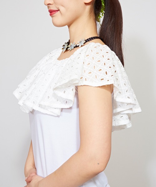 Maunaloa(マウナロア)の「【Maunaloa】フレンチフリルトップス(Tシャツ/カットソー・レディース・ホワイト/ブラック/マジェンタ・M/L)」の4枚目の写真