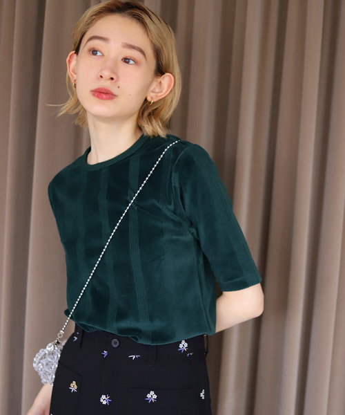 SLOBE citron.（スローブシトロン）の「【MILLER/ミラー】SLOBE citron. ベロアハーフスリーブTEE（Tシャツ/カットソー・レディース・グリーン・FREE）」の14枚目の写真