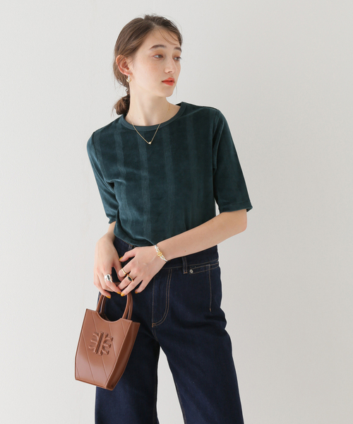 SLOBE citron.（スローブシトロン）の「【MILLER/ミラー】SLOBE citron. ベロアハーフスリーブTEE（Tシャツ/カットソー・レディース・グリーン・FREE）」の5枚目の写真