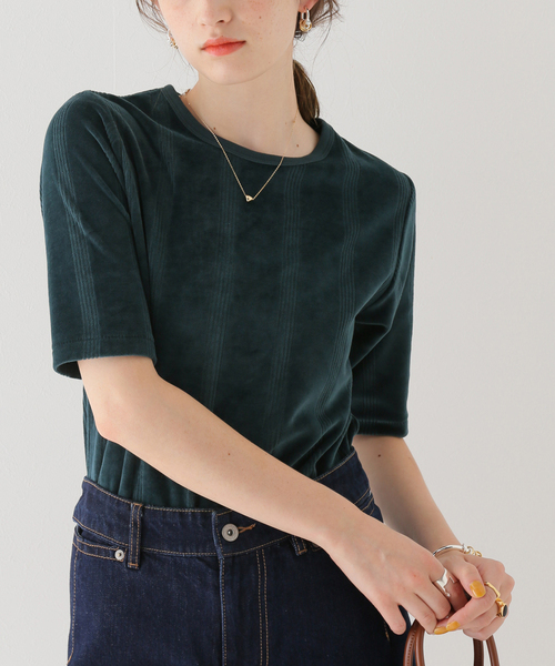 SLOBE citron.（スローブシトロン）の「【MILLER/ミラー】SLOBE citron. ベロアハーフスリーブTEE（Tシャツ/カットソー・レディース・グリーン・FREE）」の8枚目の写真